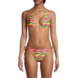 NEW BEACH RIOT Raquel Top Soliel Bottom String Bikini Set L 90s Wave Swim Suit
